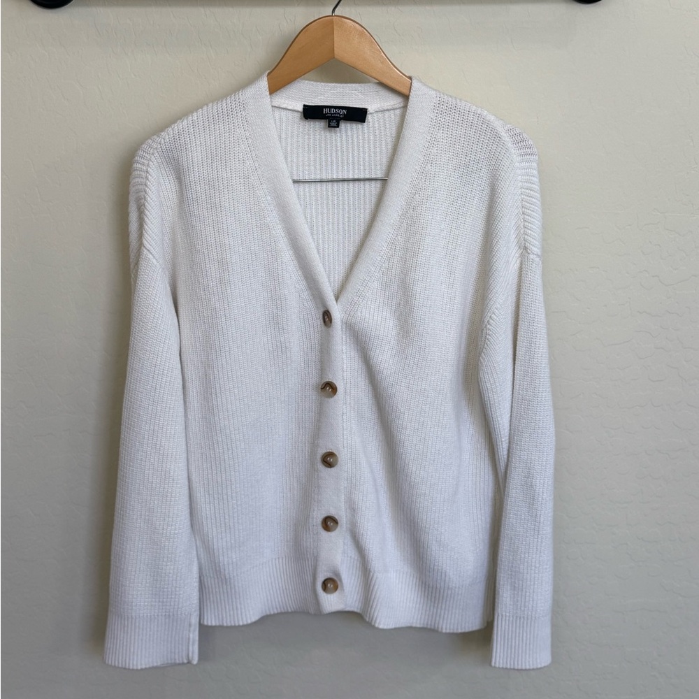 Hudson Los Angeles Jeans Ivory Knit Button-Front V-Neck Cardigan Sweater Large